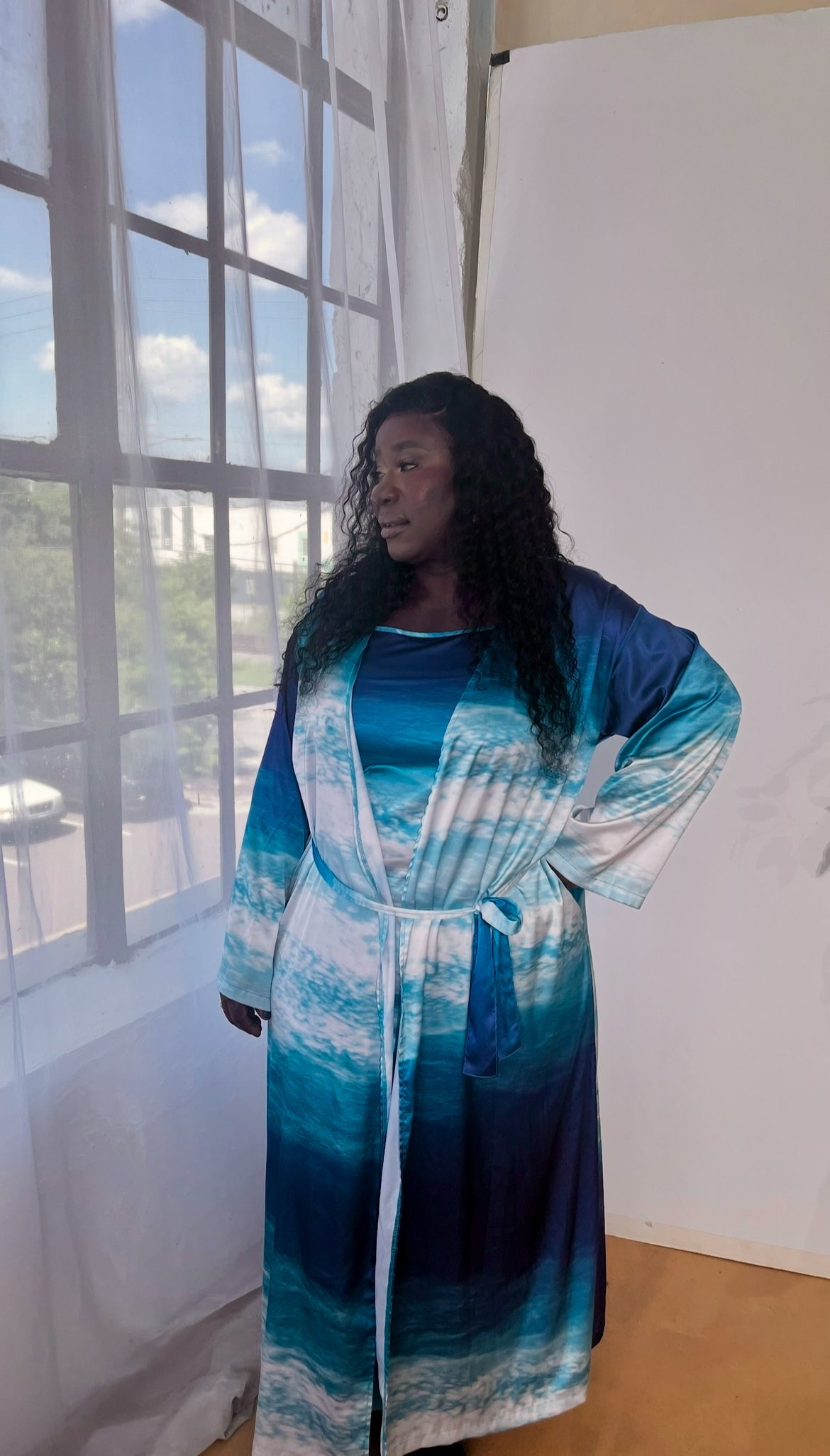Something Blue Cloud Robe and Slip dress