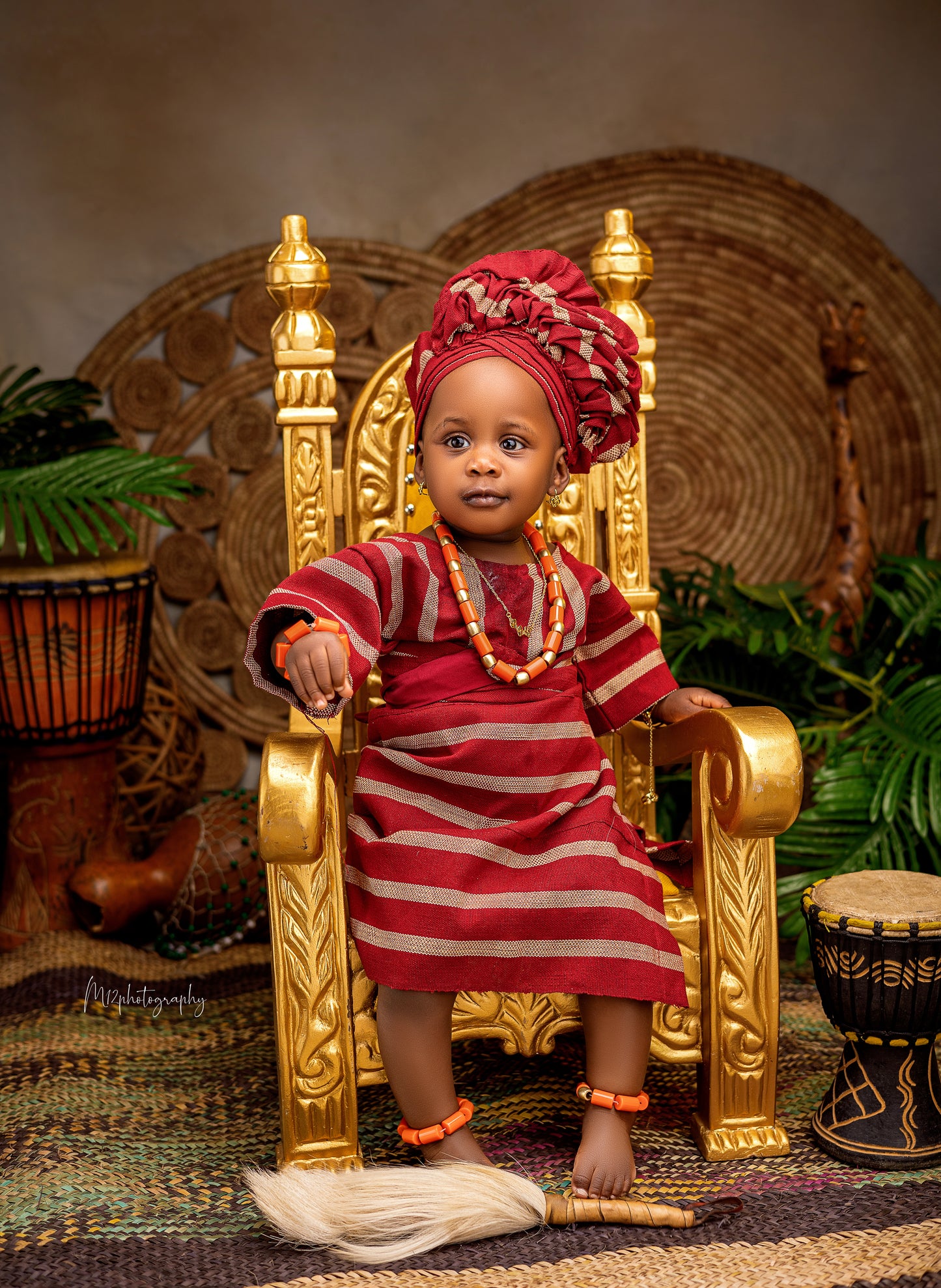 Traditional Aso Oke Baby Girl Outfit – 1 Year Old Photoshoot Wear | Yoruba-Inspired Baby Clothing