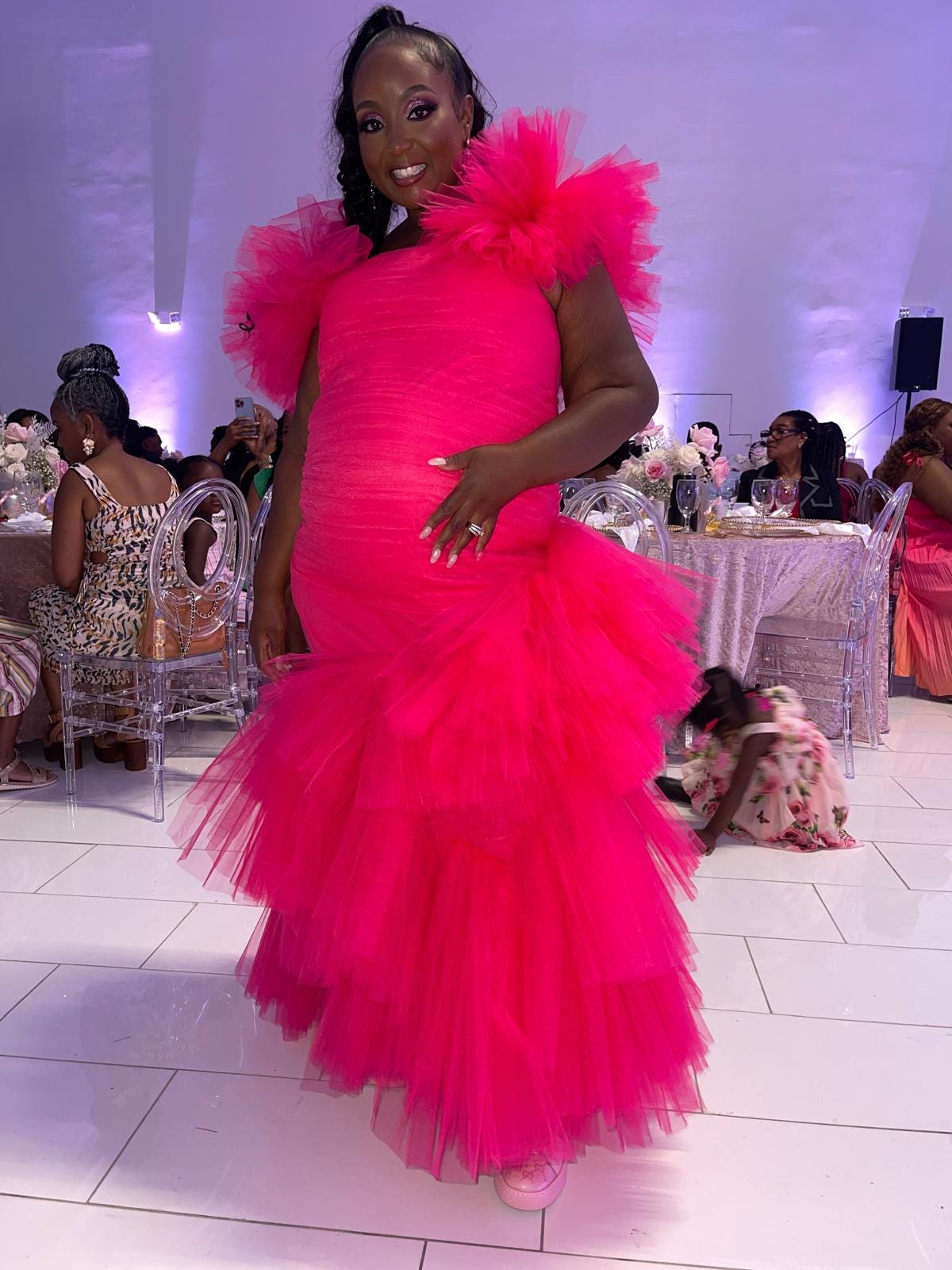 pink and red maternity dress Pink Maternity Occasion Dress | Elevated Style for Pregnancy
