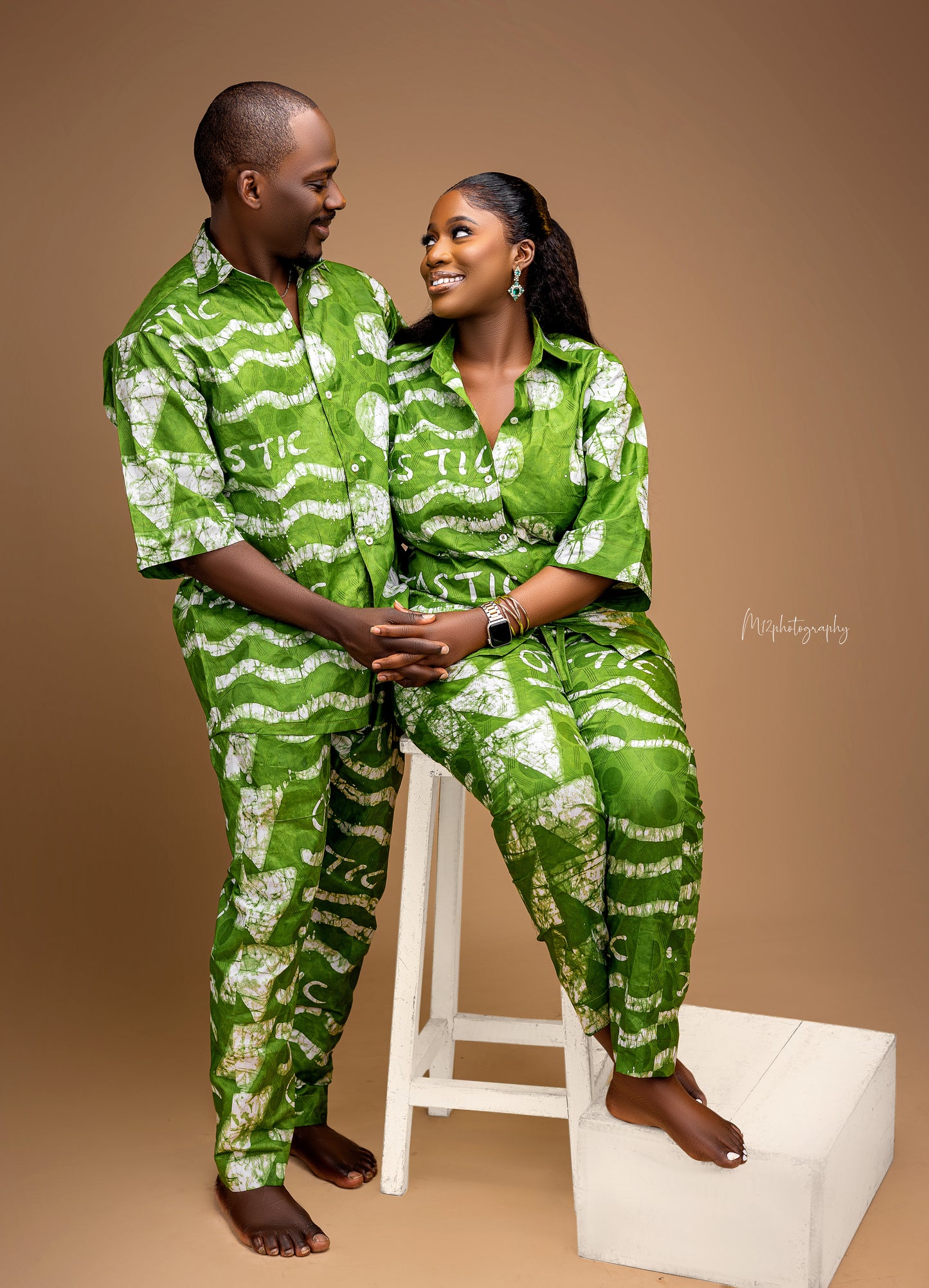 Matching African Couple Outfit – Adire Button-Up Shirt & Trouser Set (Women) Mother’s Day gift, gift for women, African mother, Mothers (personalize)