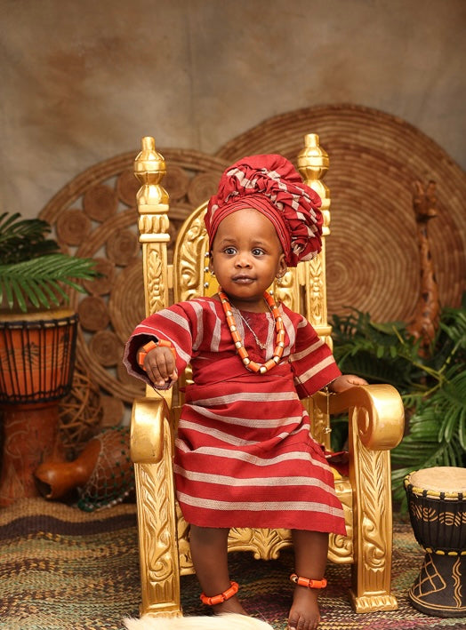 Traditional Aso Oke Baby Girl Outfit – 1 Year Old Photoshoot Wear | Yoruba-Inspired Baby Clothing