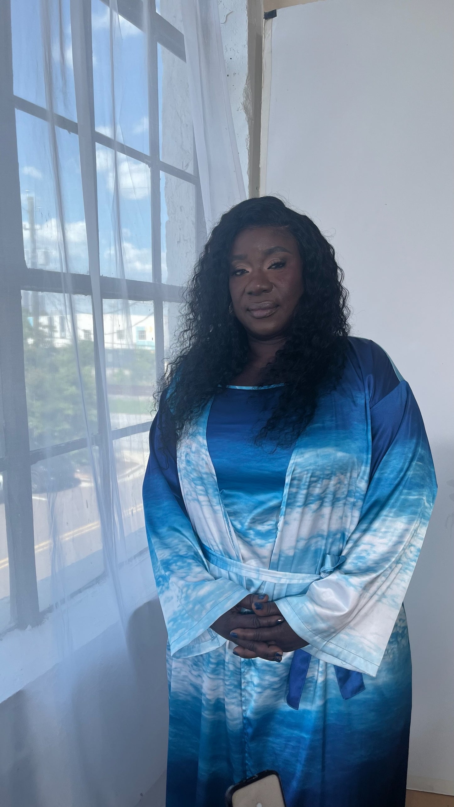 Something Blue Cloud Robe and Slip dress