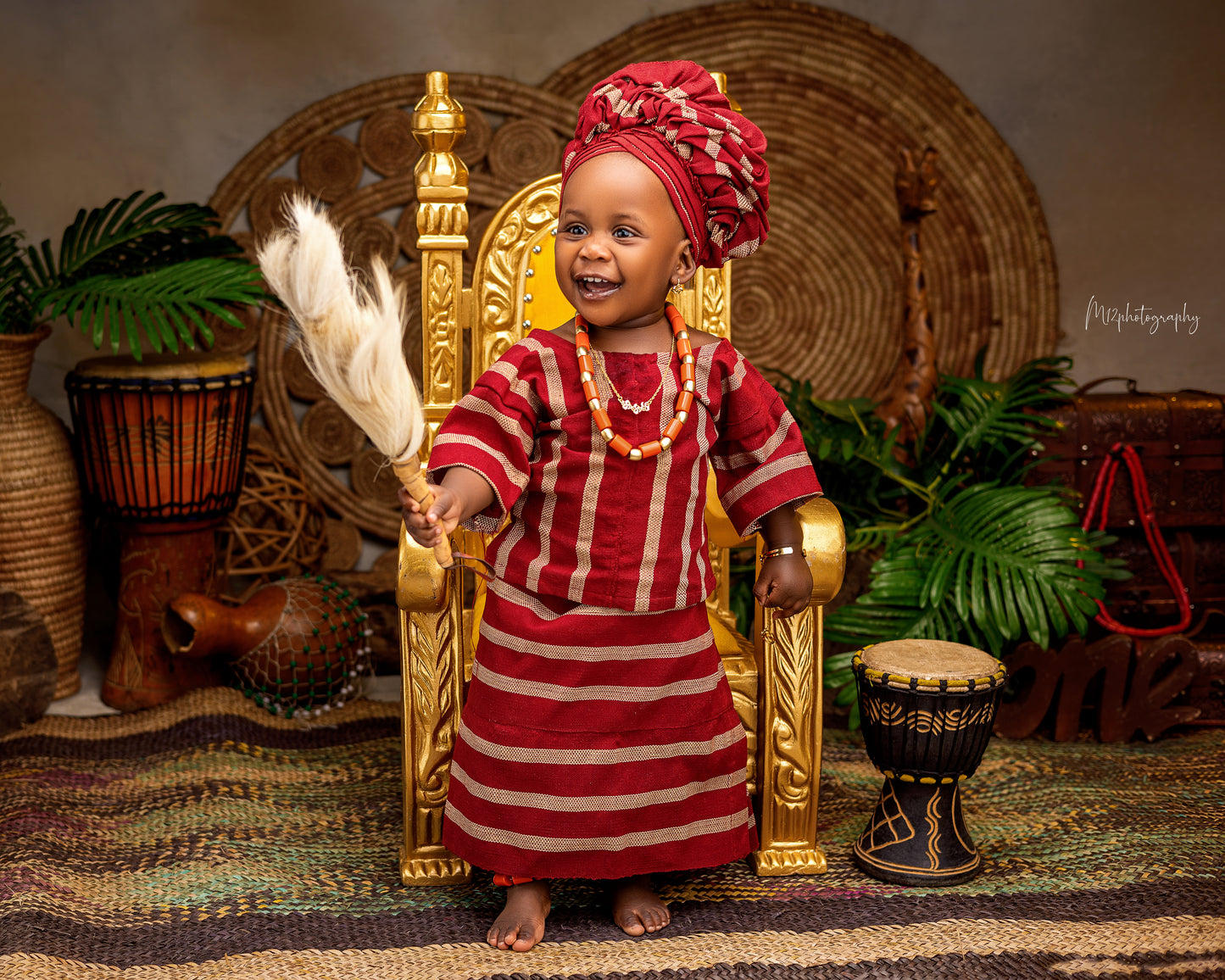 Traditional Aso Oke Baby Girl Outfit – 1 Year Old Photoshoot Wear | Yoruba-Inspired Baby Clothing