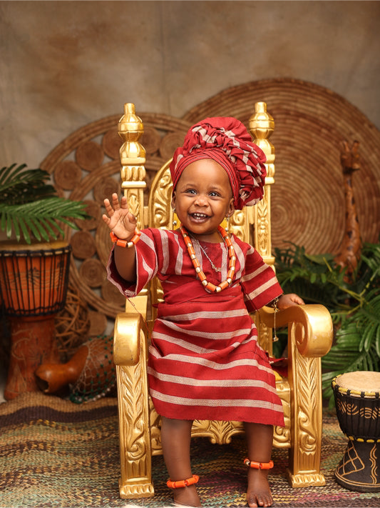 Traditional Aso Oke Baby Girl Outfit – 1 Year Old Photoshoot Wear | Yoruba-Inspired Baby Clothing