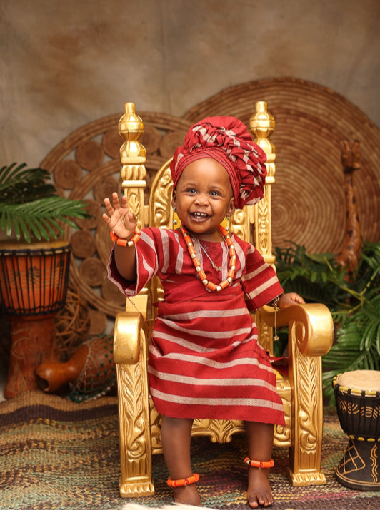 Traditional Aso Oke Baby Girl Outfit – 1 Year Old Photoshoot Wear | Yoruba-Inspired Baby Clothing
