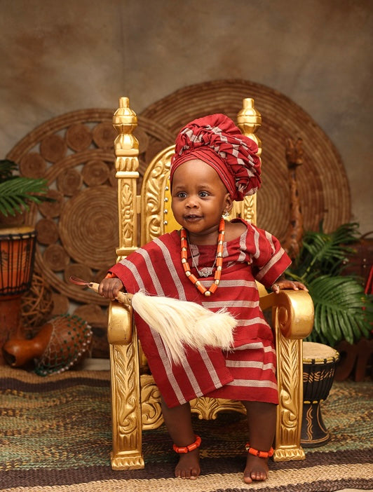 Traditional Aso Oke Baby Girl Outfit – 1 Year Old Photoshoot Wear | Yoruba-Inspired Baby Clothing