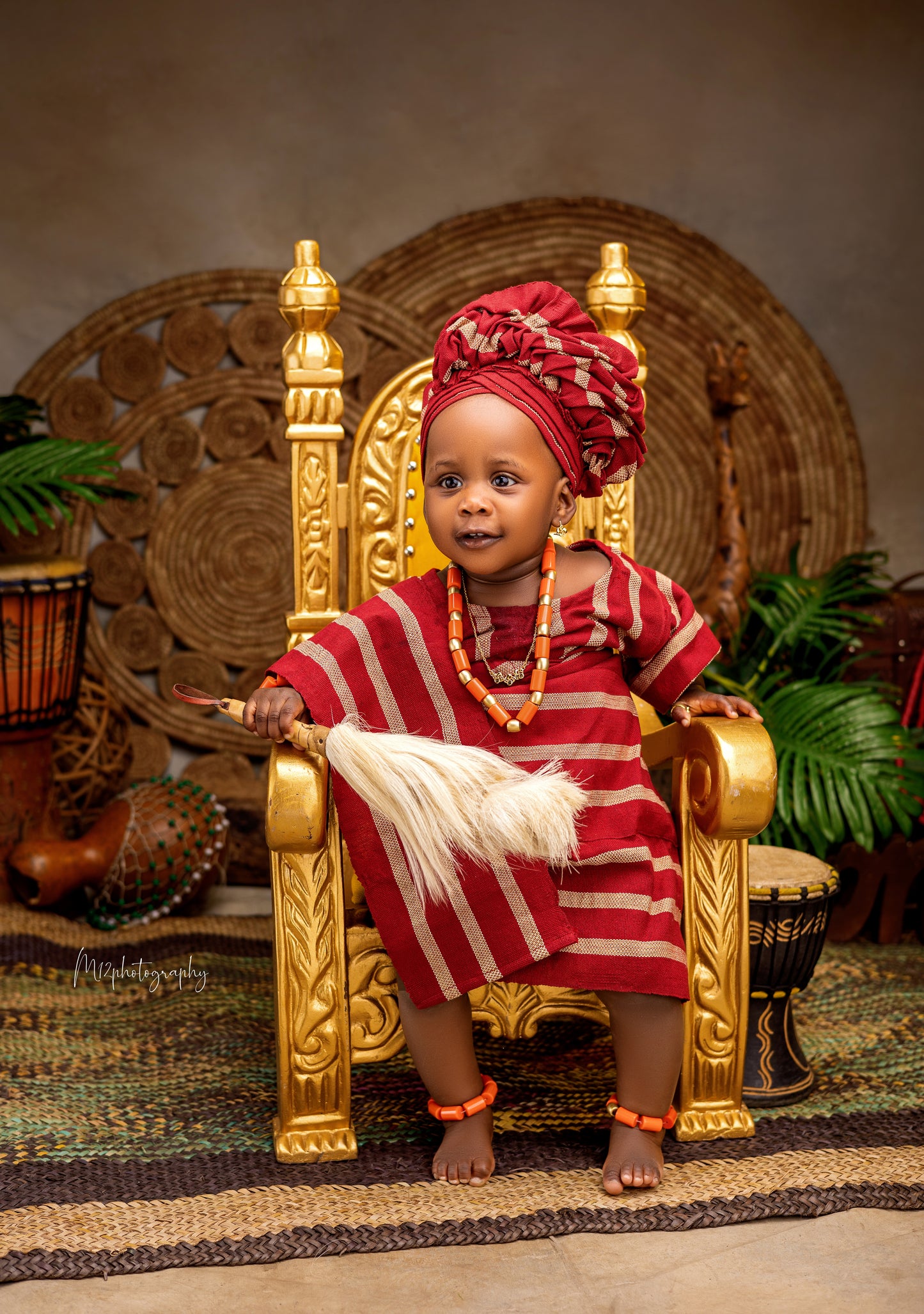 Traditional Aso Oke Baby Girl Outfit – 1 Year Old Photoshoot Wear | Yoruba-Inspired Baby Clothing