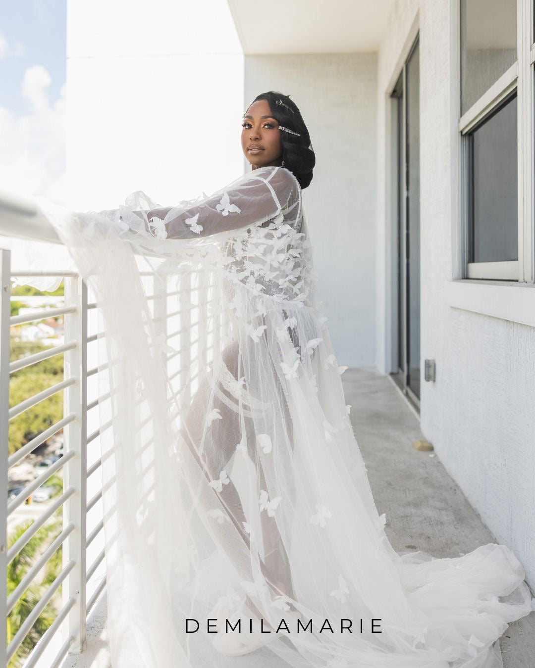 Start Your Wedding Morning in Style with the Fiona 3D Butterfly Bridal Robe