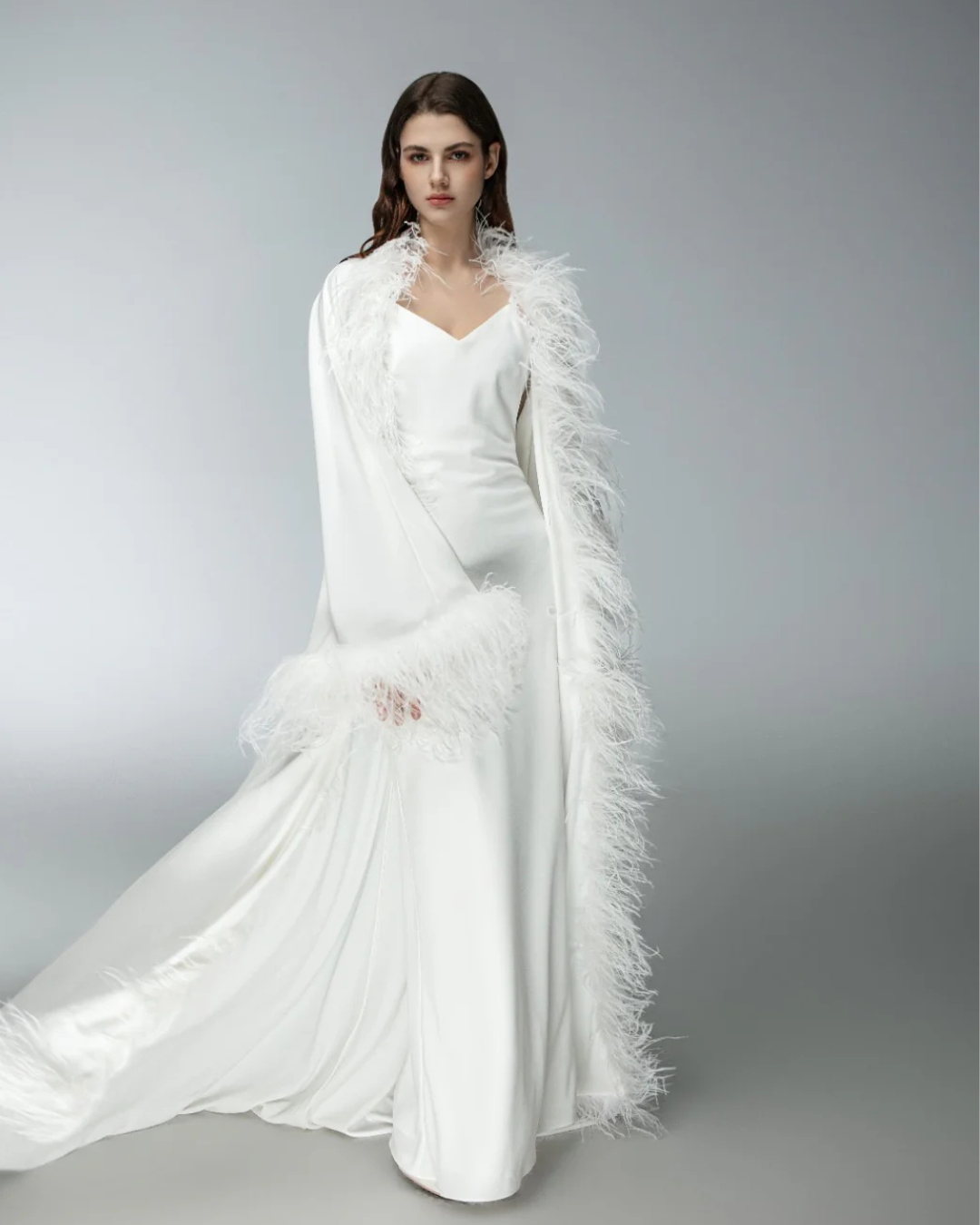 Saia Feather Bridal Robe and Slip Dress