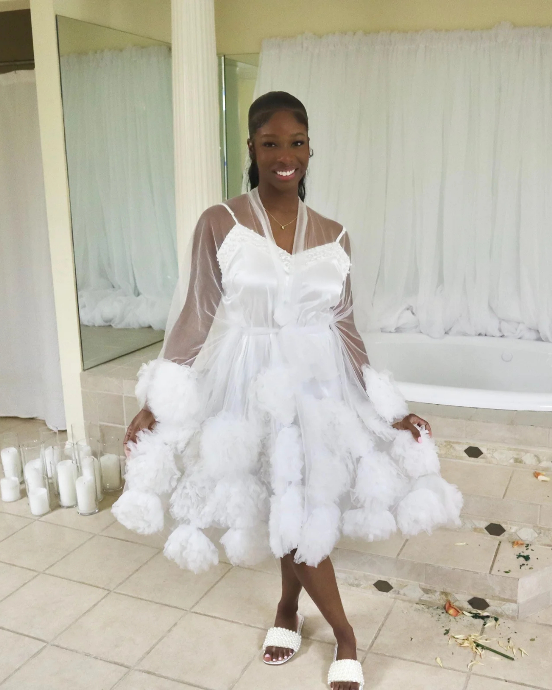 Bridal Robe and Slip Dress, Short Tulle Robe, Wedding Day Robe, Gift for Bride To Be, Bridal Morning Robe, Gift For Her, 2025 Bride, 2026 Bride