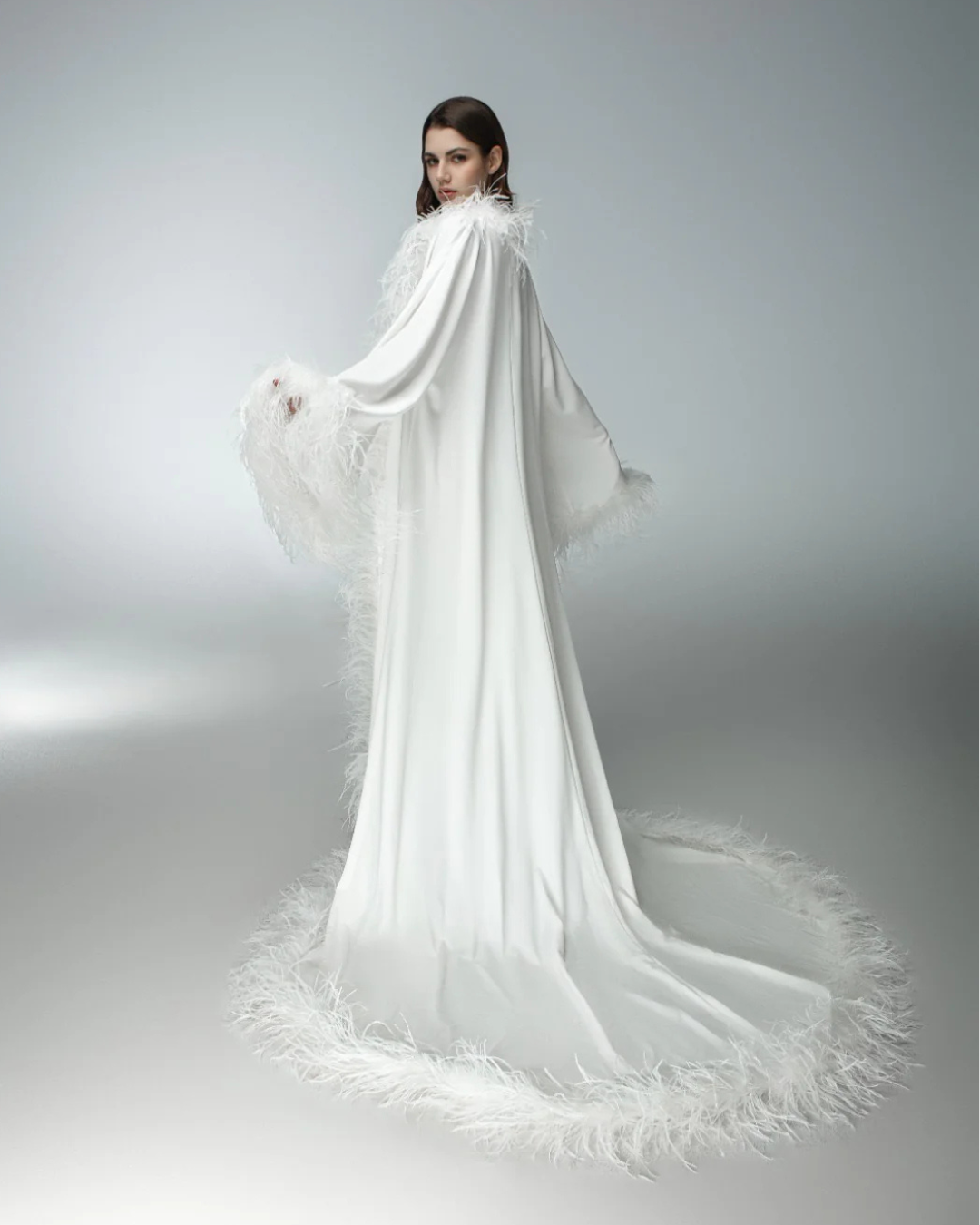 Saia Feather Bridal Robe and Slip Dress