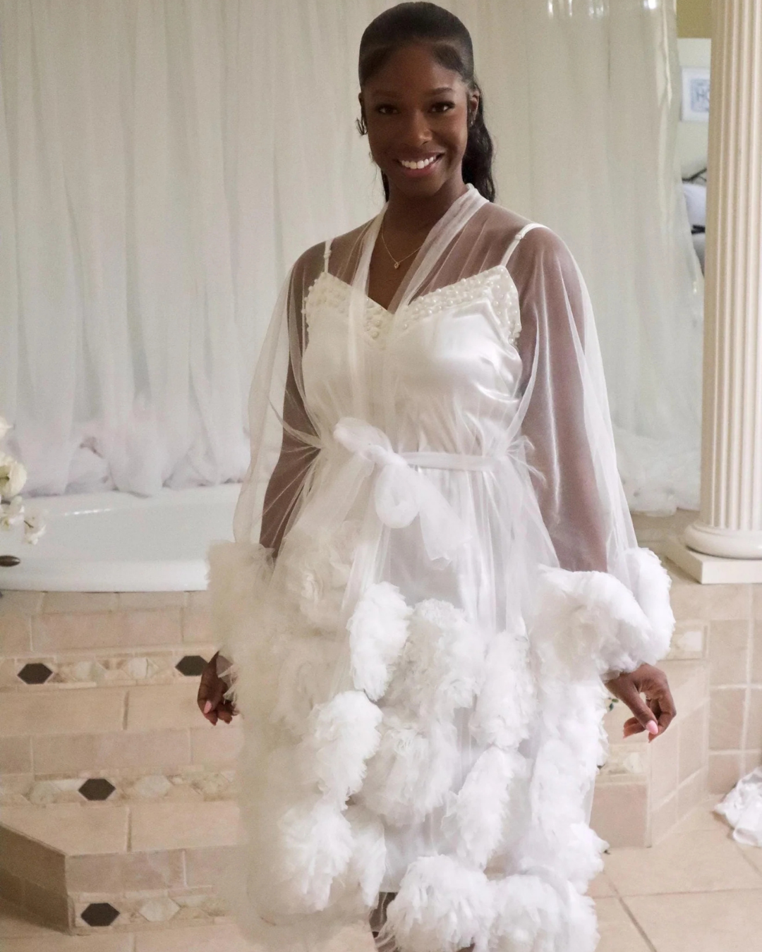 Bridal Robe and Slip Dress, Short Tulle Robe, Wedding Day Robe, Gift for Bride To Be, Bridal Morning Robe, Gift For Her, 2025 Bride, 2026 Bride