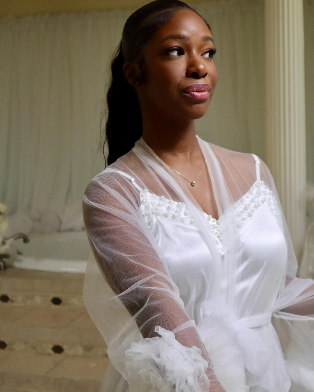 Bridal Robe and Slip Dress, Short Tulle Robe, Wedding Day Robe, Gift for Bride To Be, Bridal Morning Robe, Gift For Her, 2025 Bride, 2026 Bride