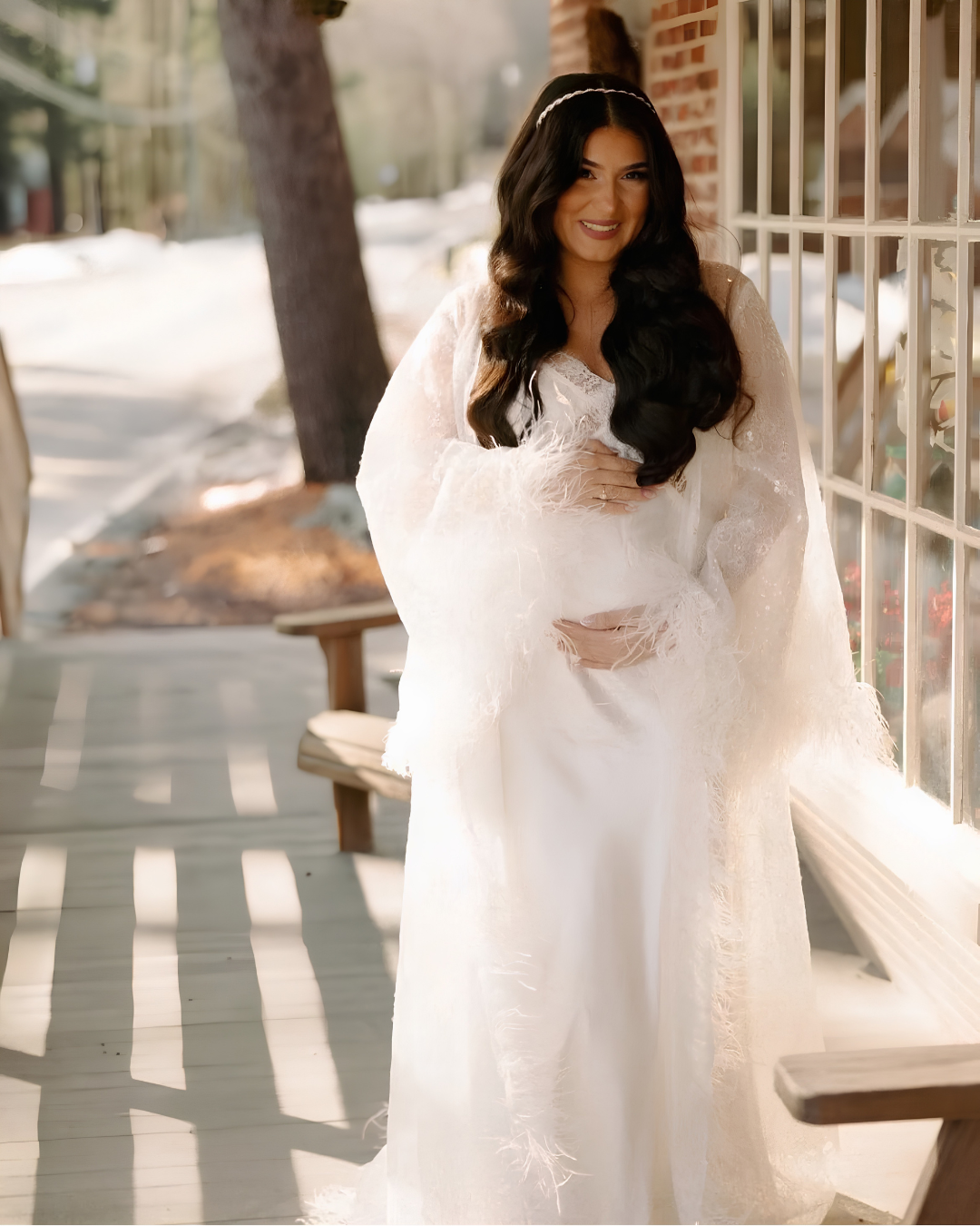 Alexandra Chantilly Lace with Ostrich Feather Bridal Robe