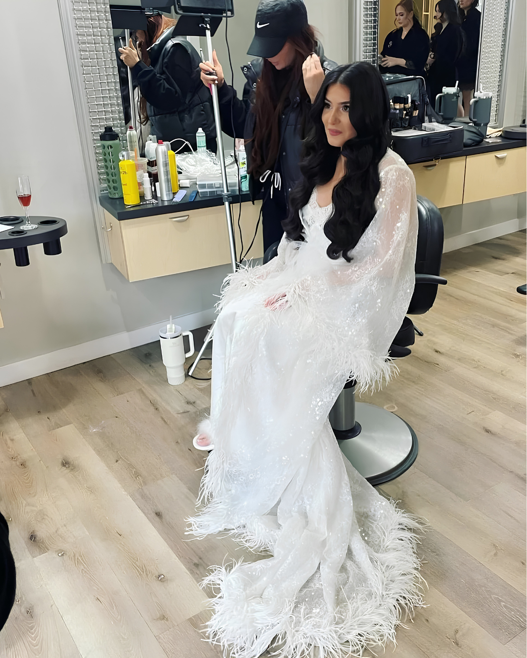 Alexandra Chantilly Lace with Ostrich Feather Bridal Robe