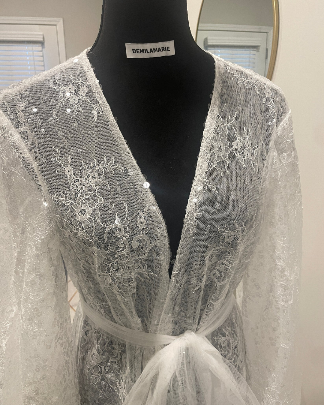 Alexandra Chantilly Lace with Ostrich Feather Bridal Robe