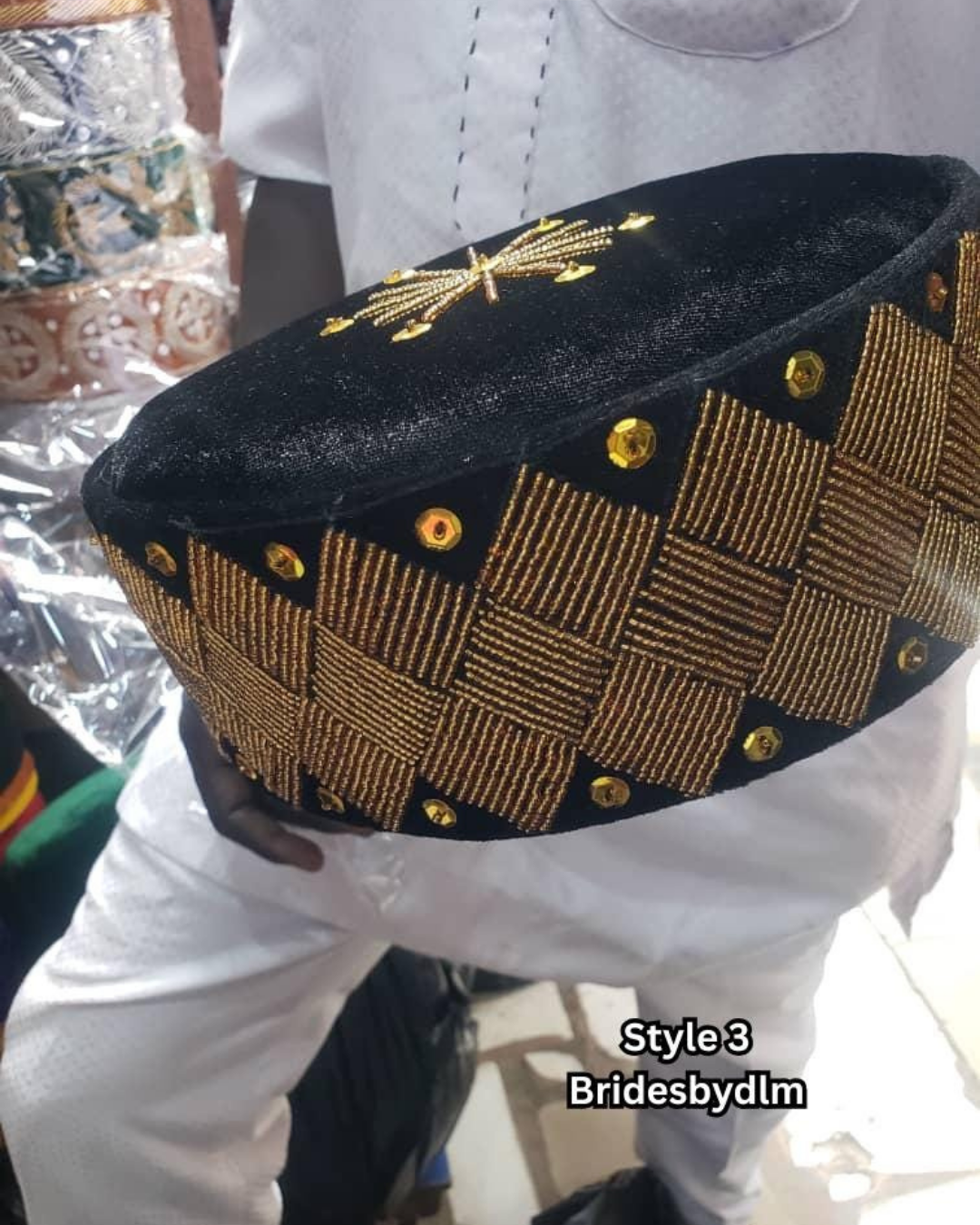 African Chieftaincy Wedding Hat, Igbo Ozo Cap, African Men's Wedding Velvet Cap/Beaded Cap, Nigerian Special Traditional Men Hat