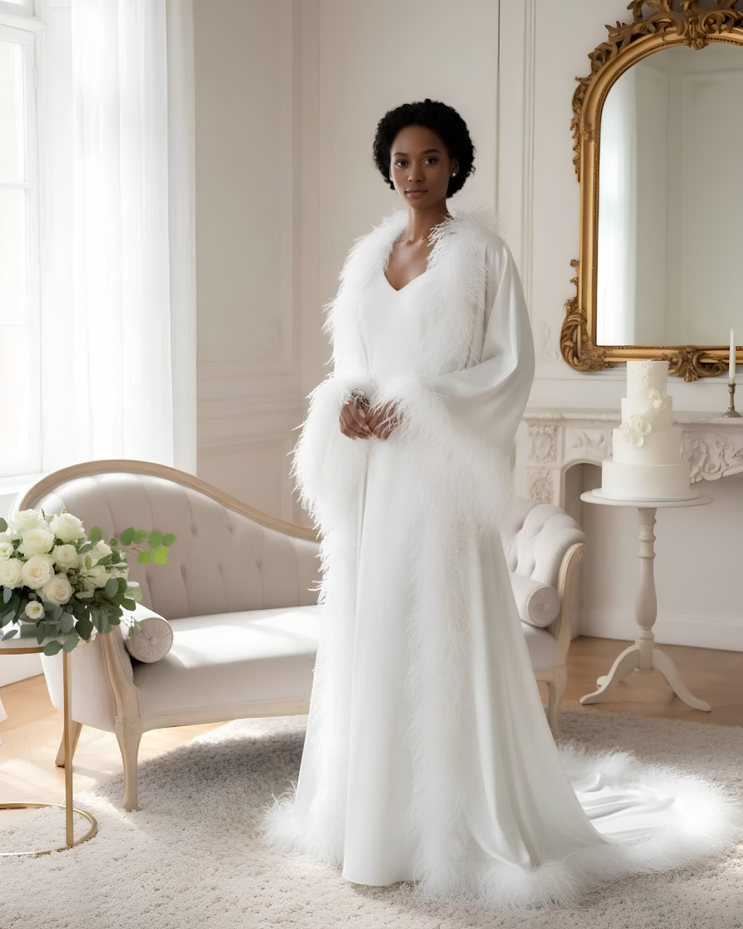 Bridal Robe With Feathers, Wedding Robes for Brides, Bridal Robe, Long White Bridal Robe, White Feather Robe, Luxury Bridal Robe, Boudoir Robe