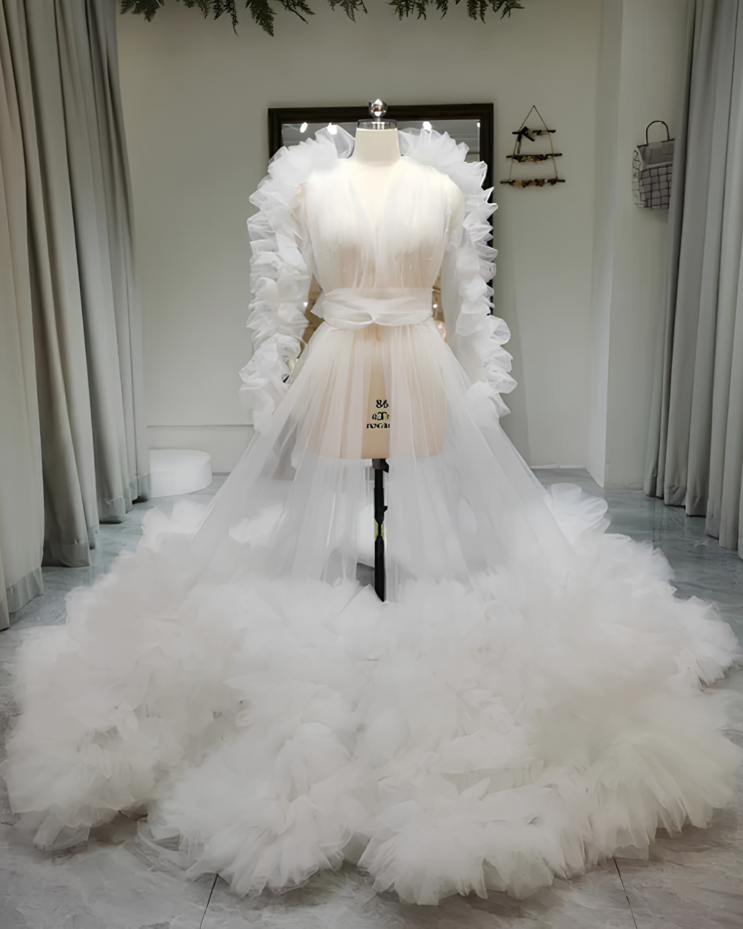 Christina Pearl Studded Ruffle Bridal Robe