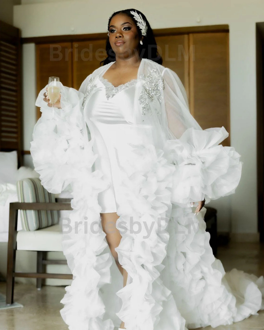 Bridal Robe, 2025 Wedding Robes for Brides, Tulle Robe, Wedding Day Robe, Gift for Bride To Be, Bridal Morning Robe, 2026 Long Wedding Robe