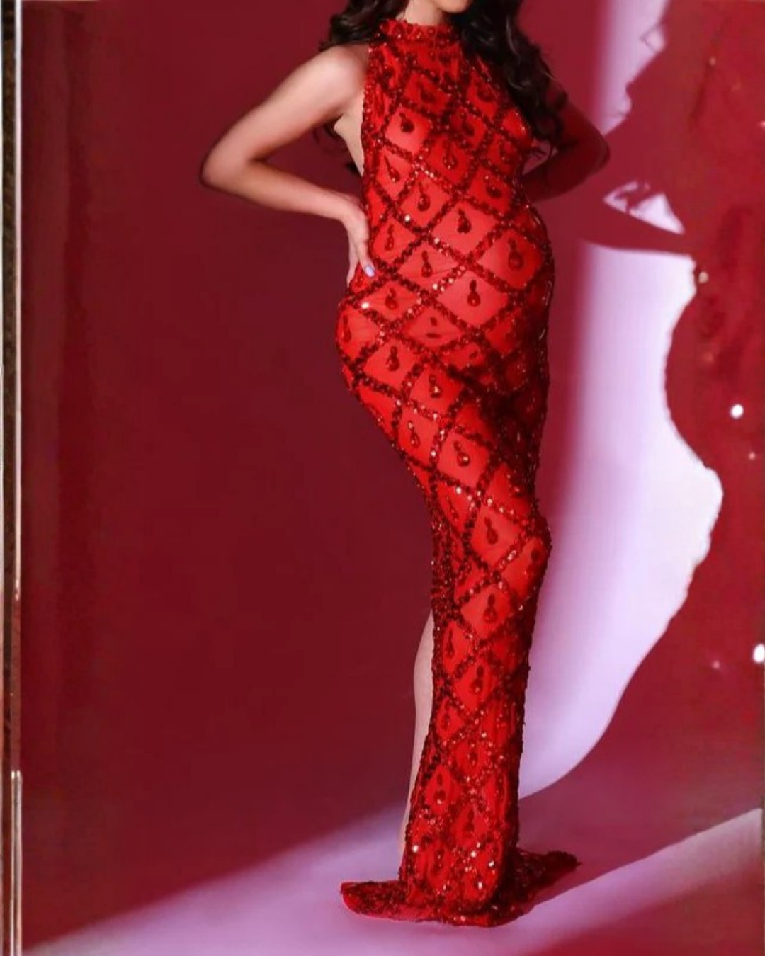 Tina Diamond Maternity Dress (Red and Pink Ready to Ship)