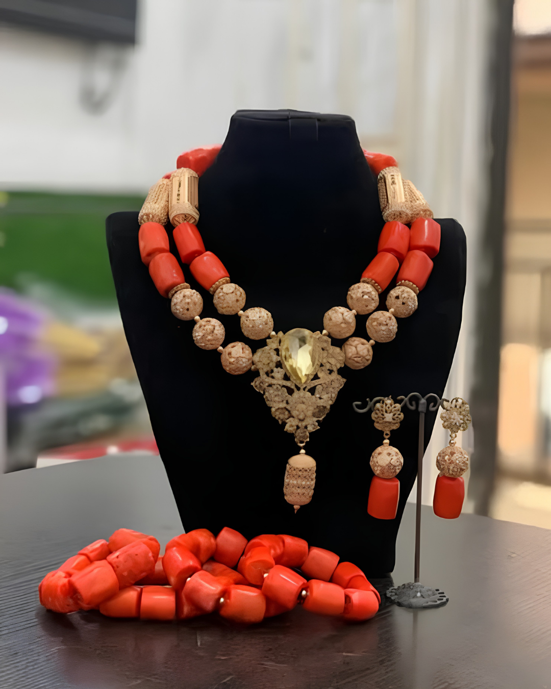 African Red Coral Bead Complete Set, Igbo Brides Jewelry, Traditional Wedding Accessories, Wedding Nigerian Edo Igbo Wedding, Bridal Coral