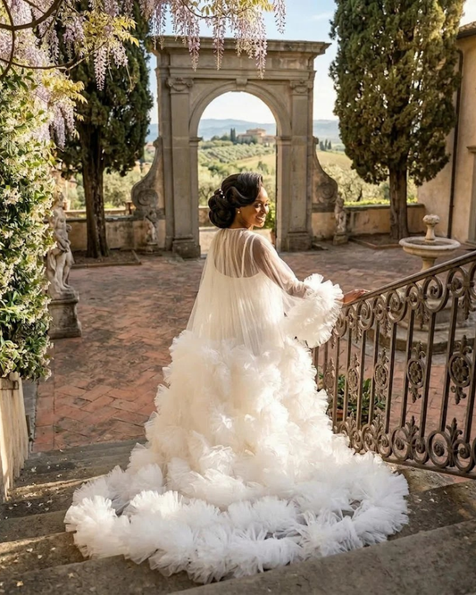 Bridal Robe, Wedding Robes for Brides, Tulle Robe, Wedding Day Robe, Gift for Bride To Be, Bridal Morning Robe, Long Wedding Robe, 2025 Bride