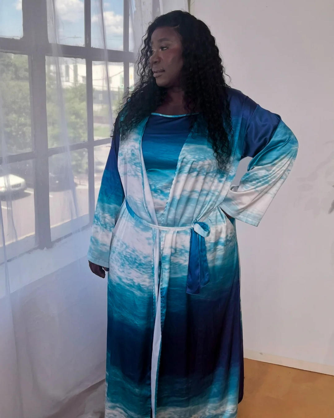 Something Blue Cloud Robe and Slip Dress