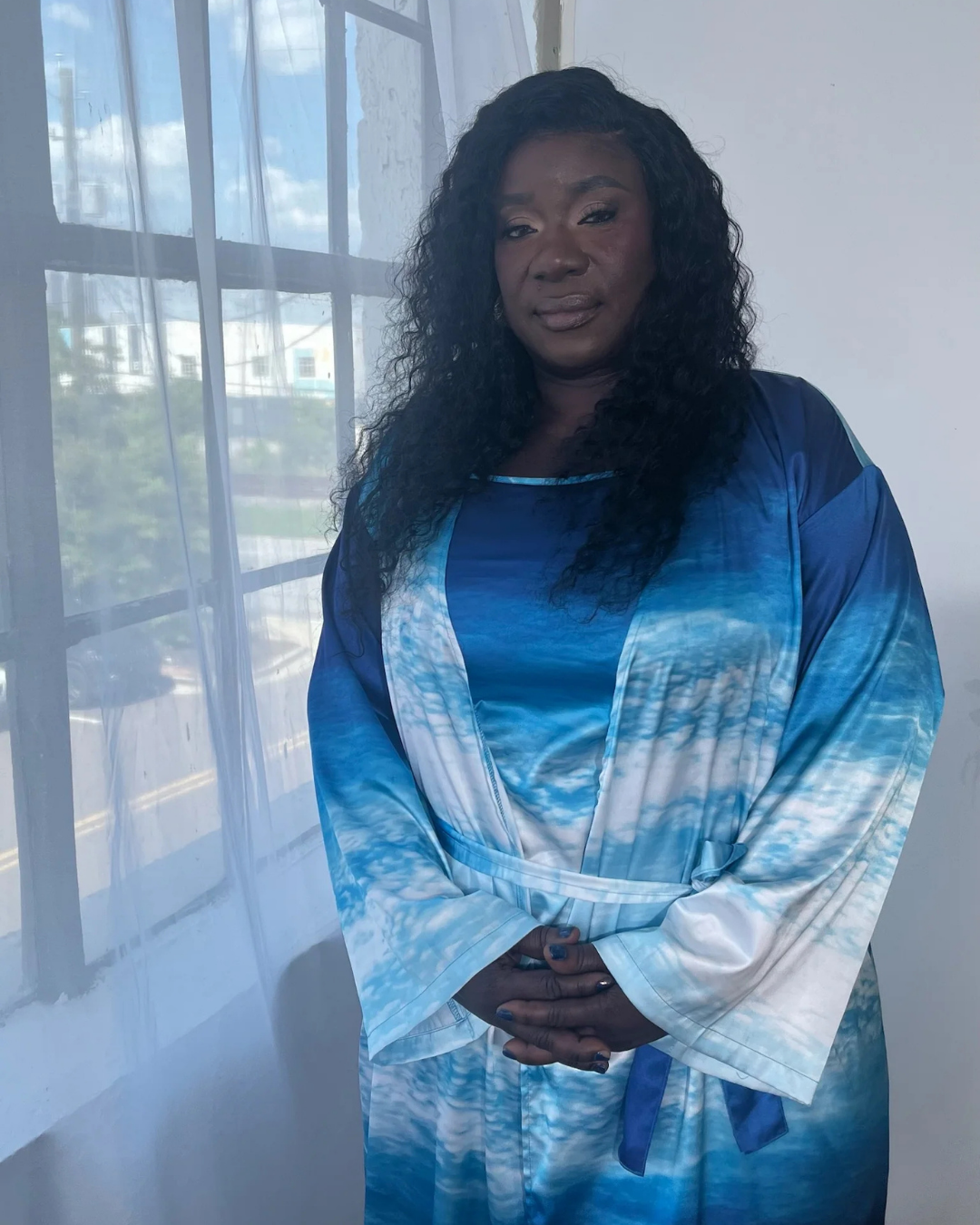 Something Blue Cloud Robe and Slip Dress