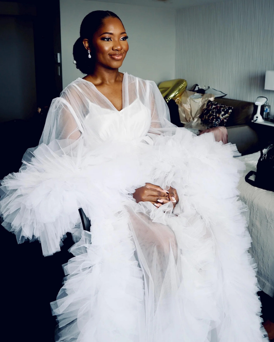 Bridal Robe, Wedding Robes for Brides, Tulle Robe, Wedding Day Robe, Gift for Bride To Be, Bridal Morning Robe