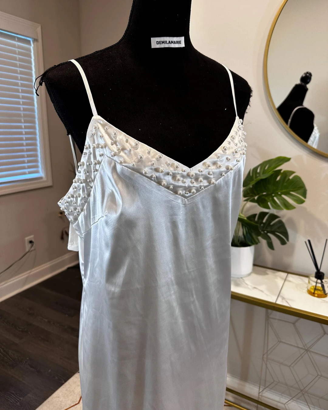 Pearl Bridal Slip Dress, Ivory Wedding Slip Dress for Brides, Wedding Day Slip Dress, Personalized Gift For Her, Bride, Bridal Morning Slip
