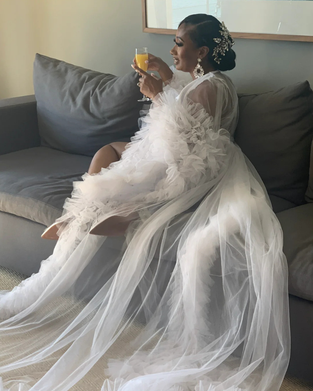 Alana Bridal Tulle Ruffle Robe (Ready to Ship)