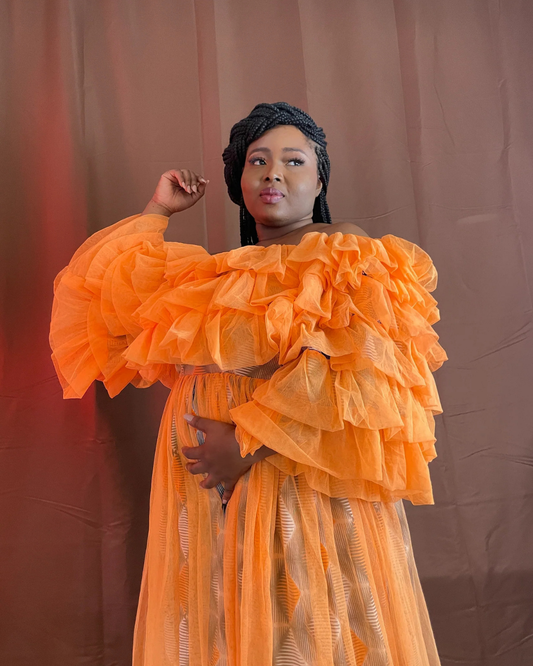 Zainab African Ruffle Dress, African Print Dress for Women, Tulle Ruffle Dress, African Wedding Guest Dress, Ankara Party Dress, Ankara and Tulle Combination Dress, African Occasion Wear
