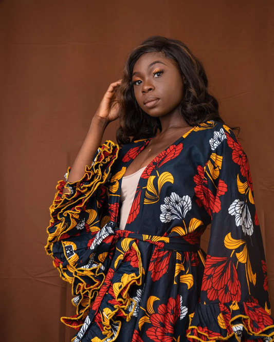 Tayo African Ruffle Dress, Ankara Dress for Women, African Wedding Guest Dress, Ankara Party Dress, Women’s African Clothing, Traditional African Dress, Ankara Styles for Ladies, African Print Midi Dress, Ankara Maxi Dress, African Occasion Wear
