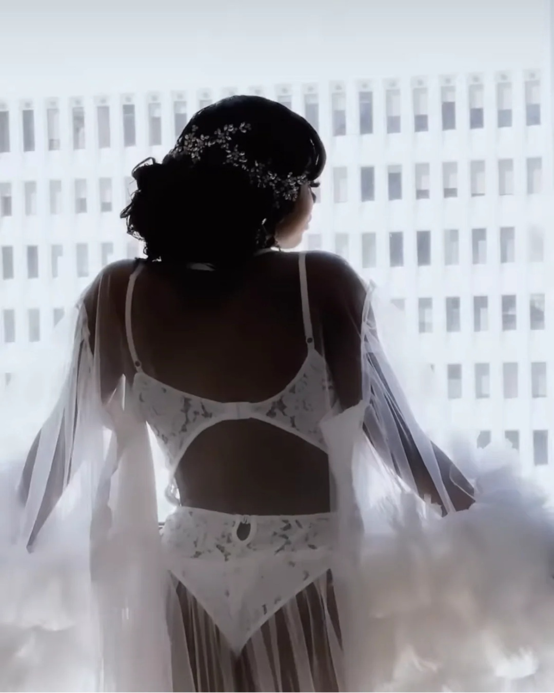 Diamond Tulle Ruffle Bridal Robe