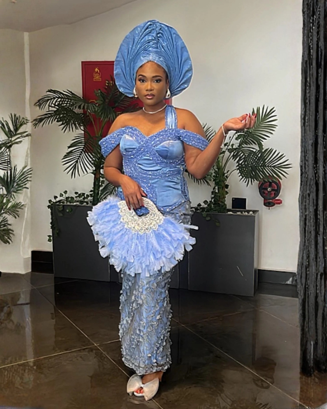 African Aso Ebi Head Tie/Fan, Brides Bridesmaids Traditional Wedding Brides Gele, Wedding Gele and Hand Fan, Nigerian Wedding Bridal Hand fan