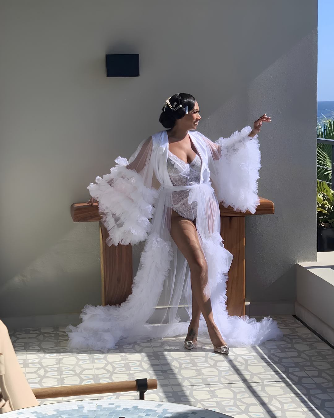 Alana Bridal Tulle Ruffle Robe (Ready to Ship)
