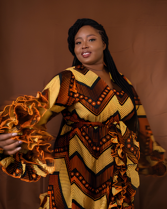 Ona African Ruffle Dress, Ankara Dress for Women, African Print Dress, African Wedding Guest Dress, Ankara Party Dress, Women’s African Clothing, Traditional African Dress, Ankara Styles for Ladies, African Print Midi Dress, African Occasion Wear