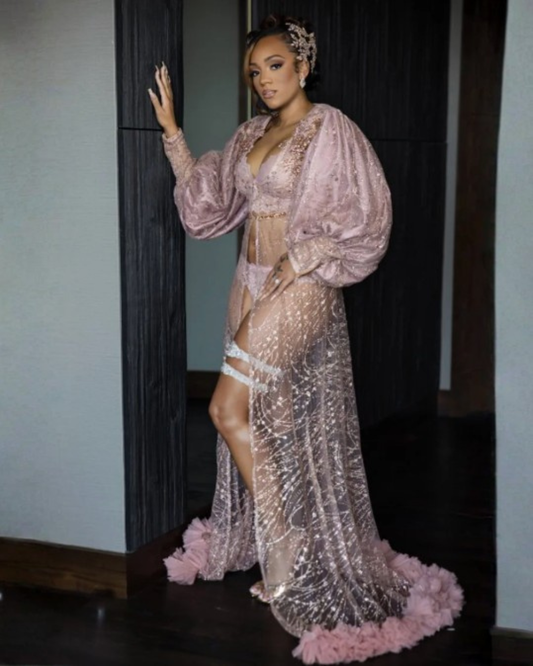Ara Embellished Lace Bridal Robe