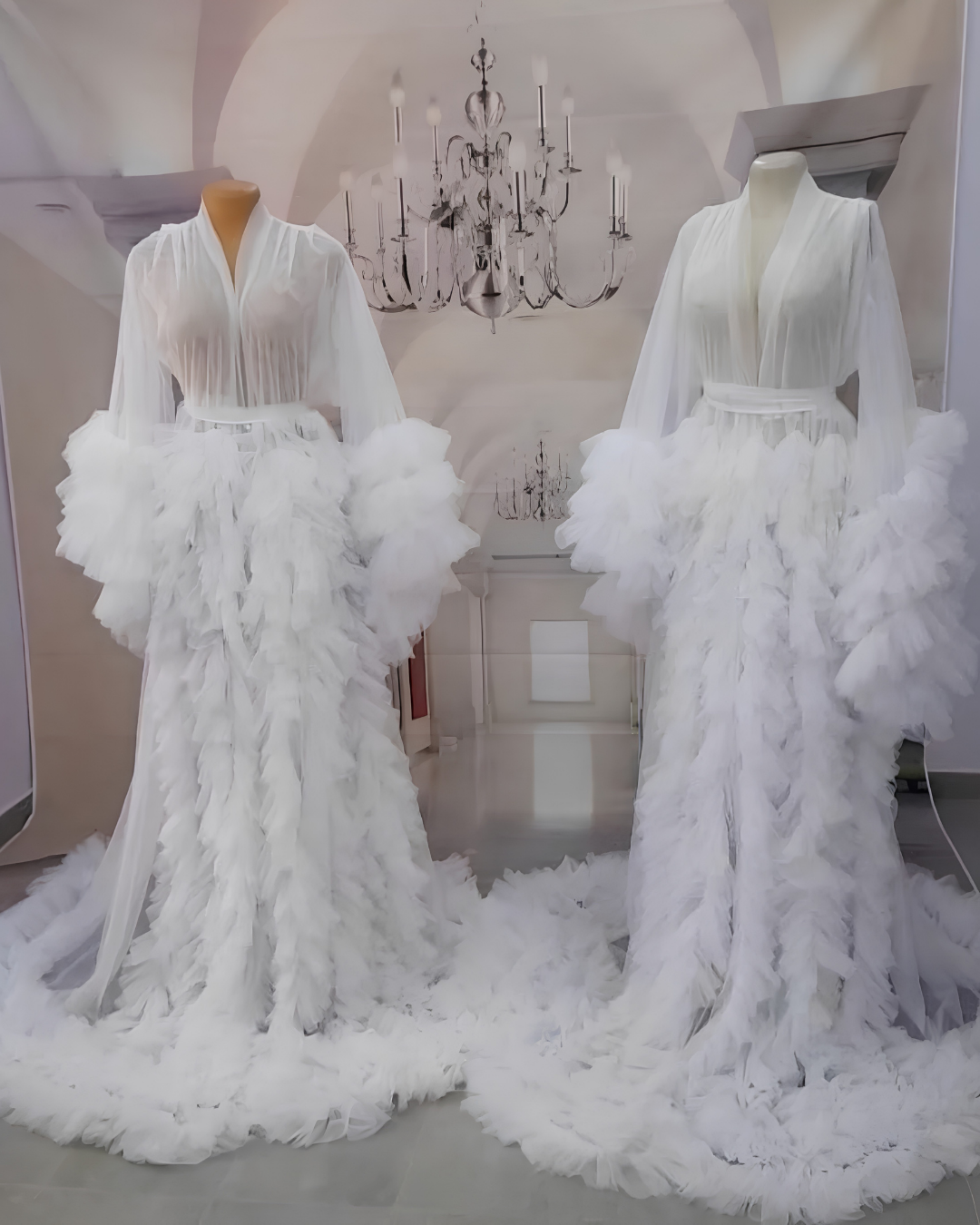 Bridal Robe, Bridal Portrait Robes for Brides, Tulle Robe, long Wedding Day Robe, Gift for Bride to be, Bridal morning robe, White long robe