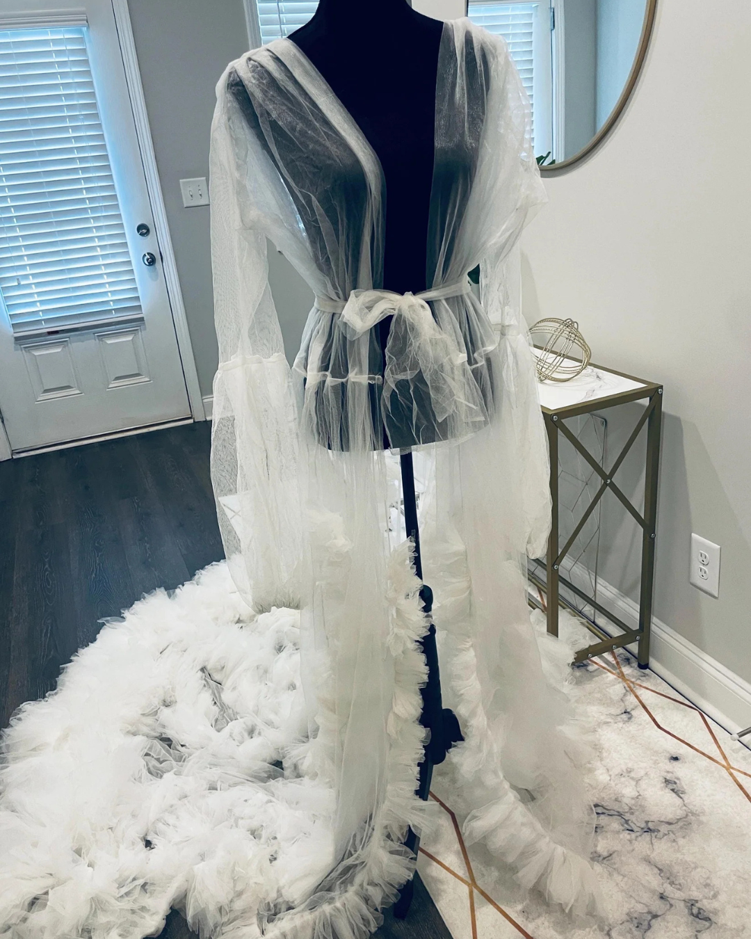 Bridal Robe, Long White Wedding Robes for Brides, Tulle Robe, Wedding Day Robe, Gift For Her, Bride To Be Wedding Gifts, Bridal Morning Robe