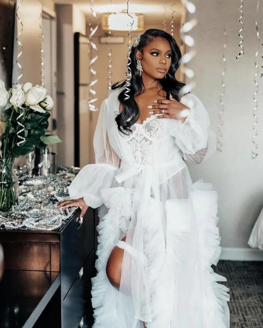 Bridal Robe, Wedding Robes for Brides, Tulle Robe, Wedding Day Robe, Gift For Bride To Be, Bridal Morning Robe, White Robe