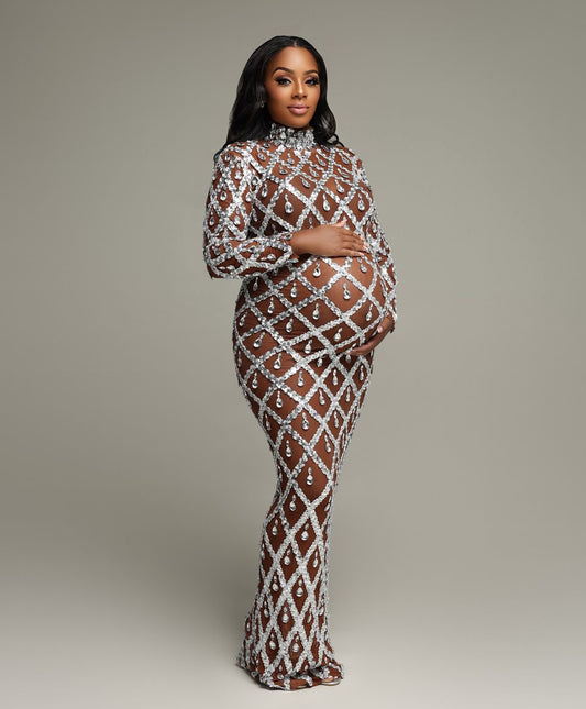 Tina Diamond long Sleeve Maternity Dress