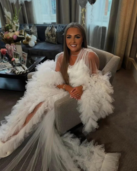 Bridal Robe, Wedding Robes for Brides, Tulle Robe, Wedding Day Robe, Gift For Bride To Be, Bridal Morning Robe