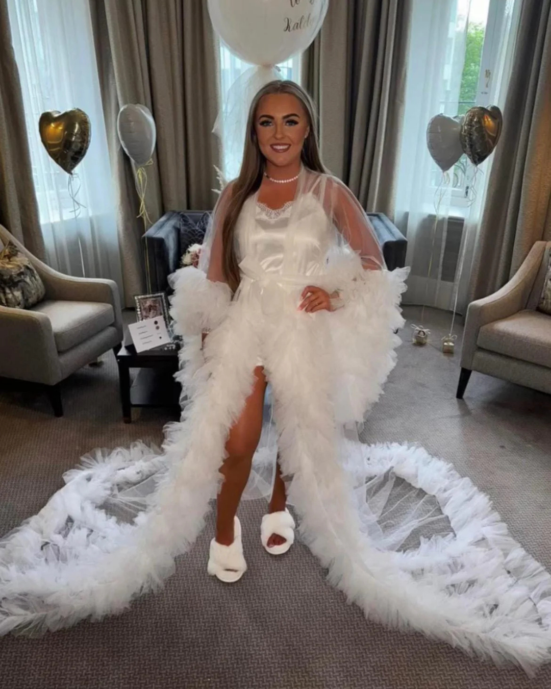 Bridal Robe, Wedding Robes for Brides, Tulle Robe, Wedding Day Robe, Gift For Bride To Be, Bridal Morning Robe
