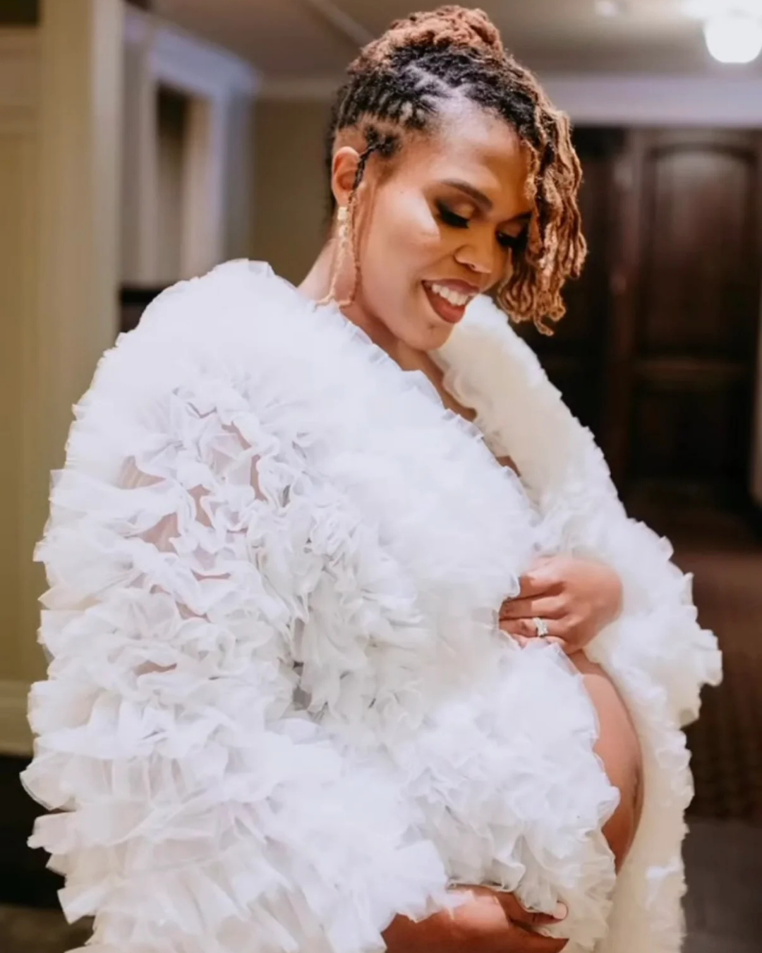 Nadia Maternity Tulle Ruffle Robe
