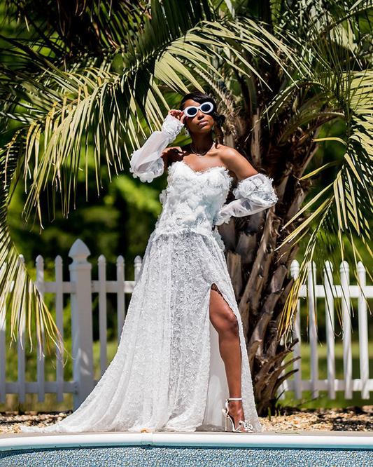 Beaded Lace Bridal Robe, White Tulle Wedding Day Robe