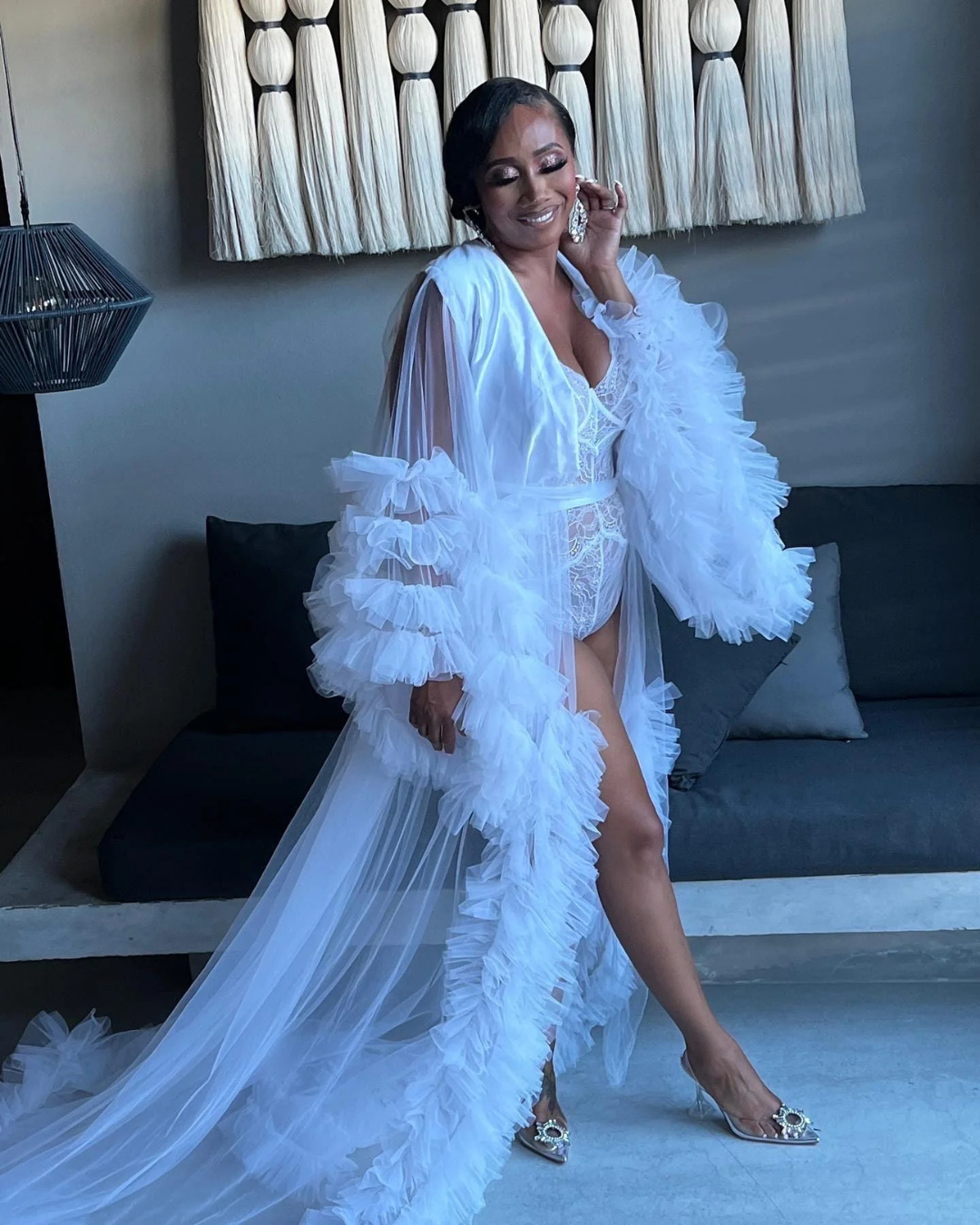 Bridal Robe, Long White Wedding Robes for Brides, Tulle Robe, Wedding Day Robe, Gift For Her, Bride To Be Wedding Gifts, Bridal Morning Robe
