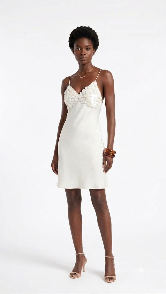 Short Shell Sequin Bridal Robe and Slip Dress