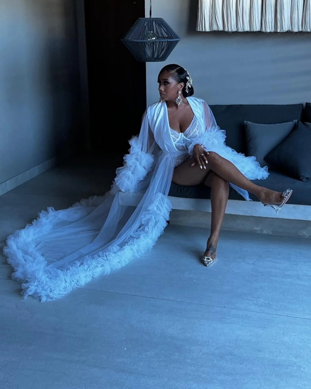 Bridal Robe, Long White Wedding Robes for Brides, Tulle Robe, Wedding Day Robe, Gift For Her, Bride To Be Wedding Gifts, Bridal Morning Robe